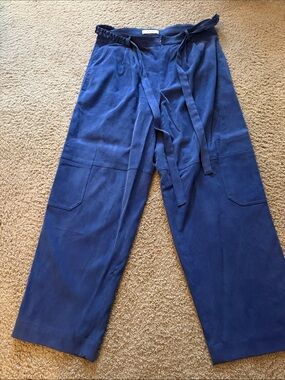 Roseanna Navy Wide-Leg Cargo Pants with Tie Waist